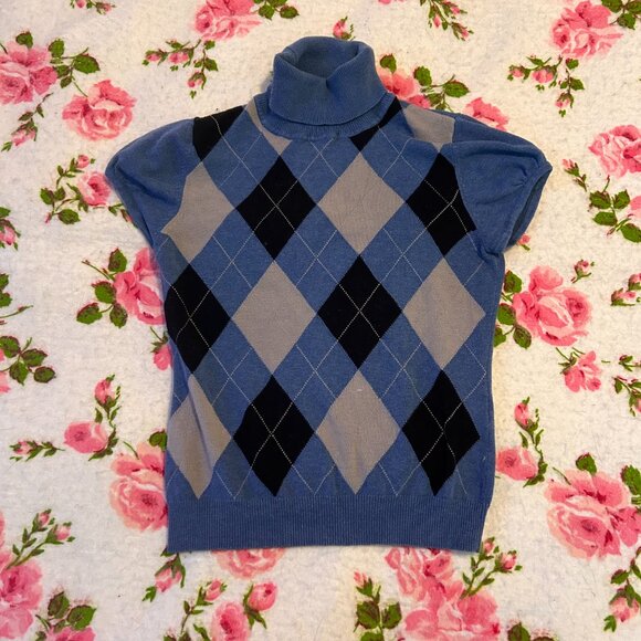 Y2K blue argile short sleeved turtleneck sweater shirt with puffed sleeve! - Picture 15 of 15